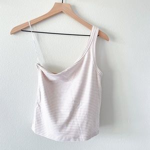 Aerie Light Pink and White Striped One Shoulder Top